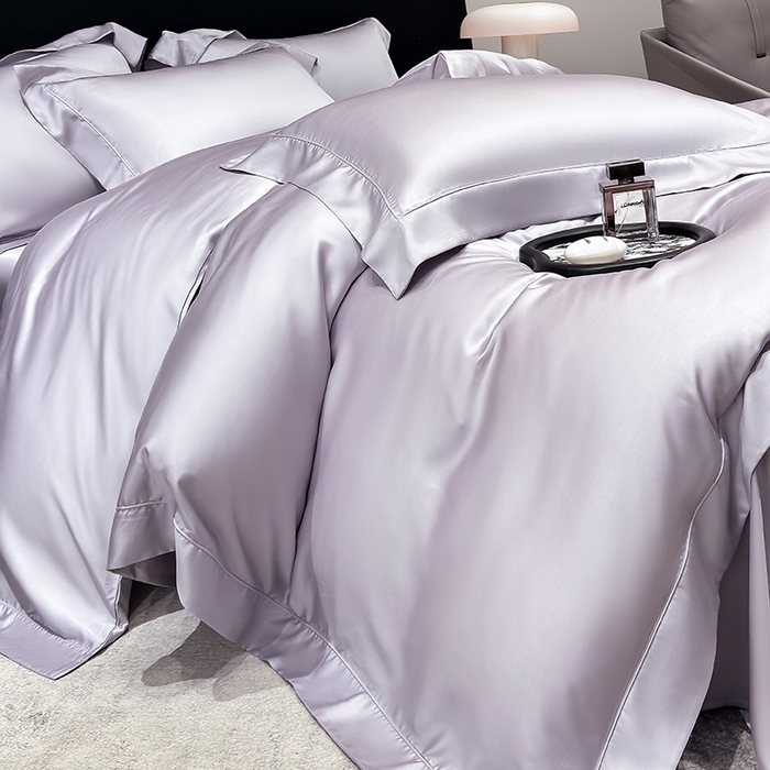 91家纺网 家纺一手货源 找家纺 星蕴家纺 2025新款奥地利兰精天丝莱赛尔纯色埋绳款四件套-莱恩 莱恩-紫灰色