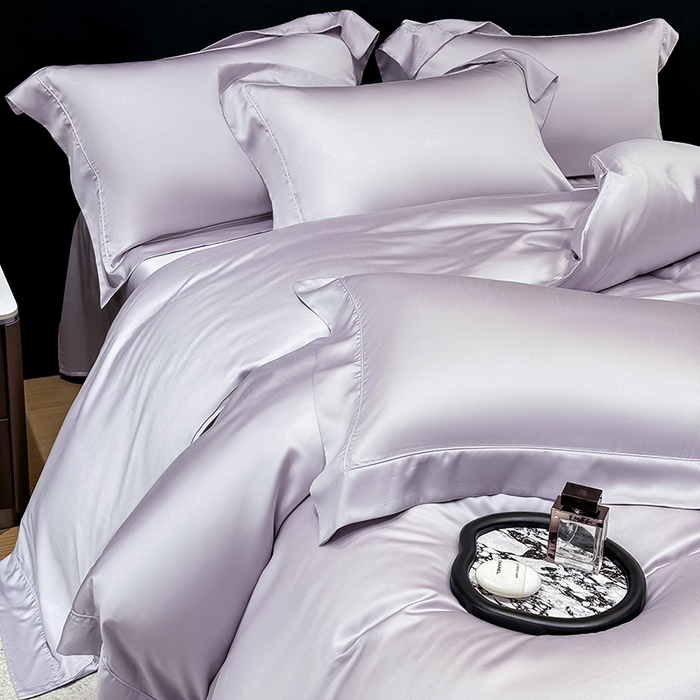 91家纺网 家纺一手货源 找家纺 星蕴家纺 2025新款奥地利兰精天丝莱赛尔纯色埋绳款四件套-莱恩 莱恩-紫灰色