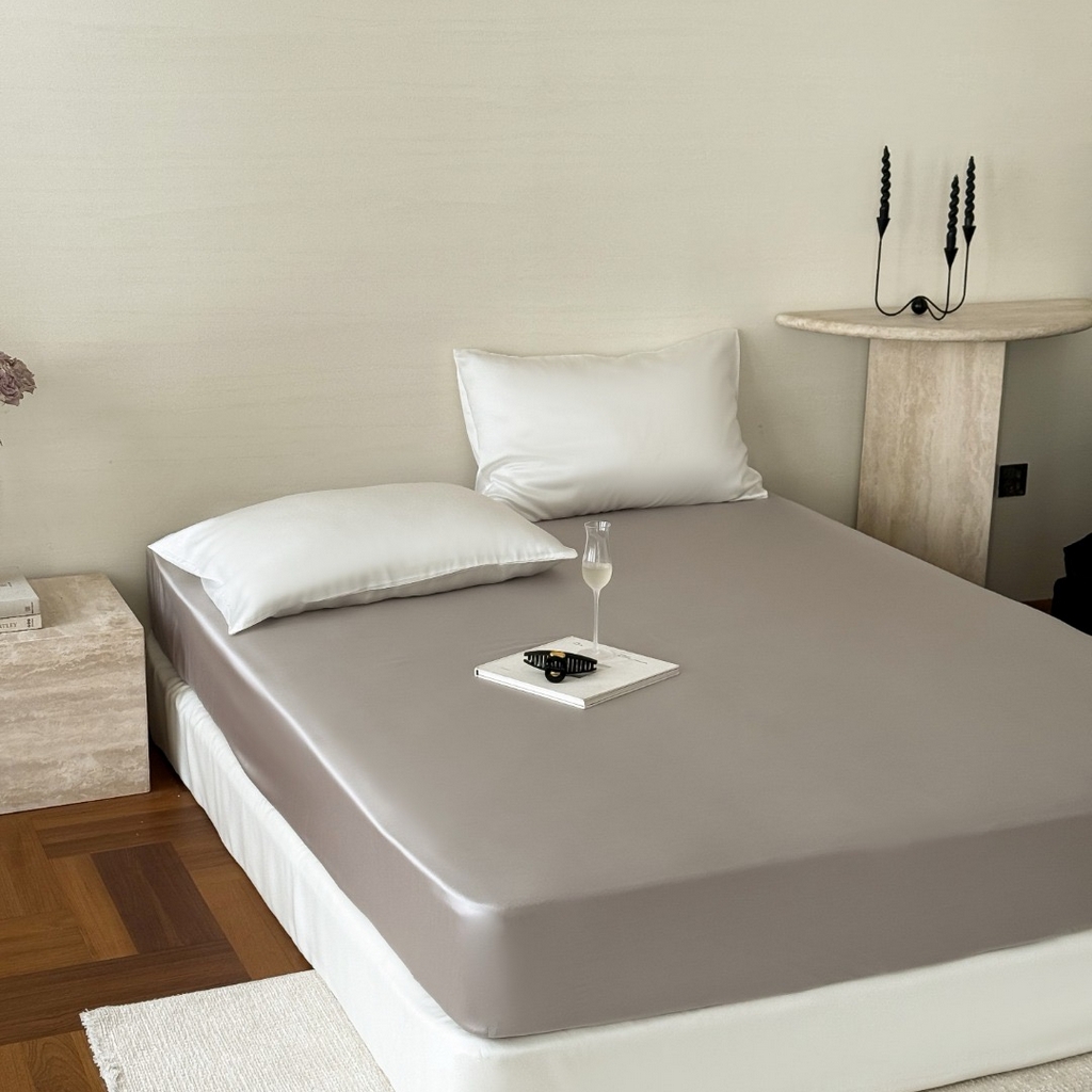 91家纺网 家纺一手货源 找家纺 禾时 2025新款纯色双拼兰精天丝单品系列-单床笠 床笠单件 曙光银