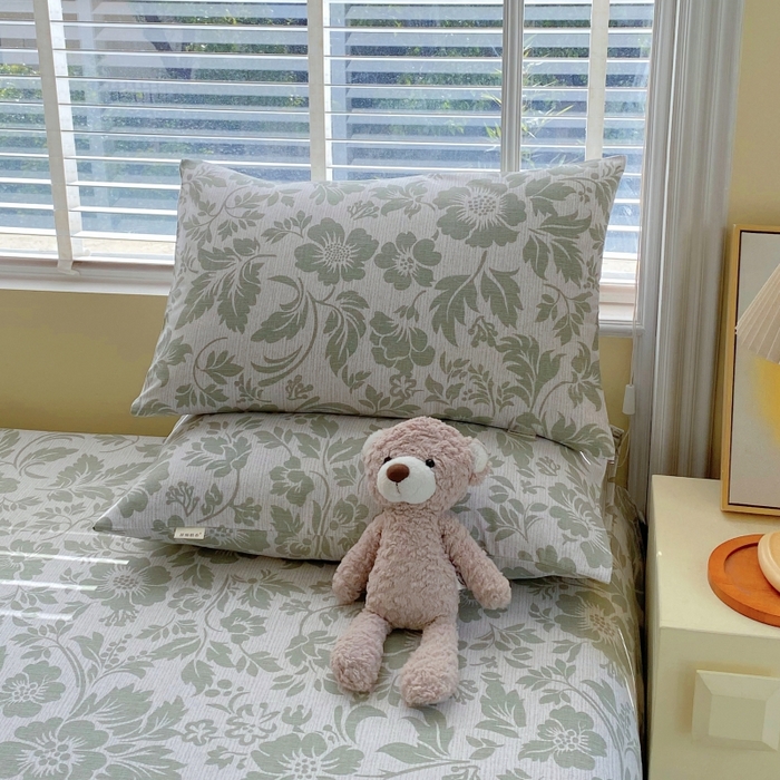 91家纺网 家纺一手货源 找家纺 慕尚家纺 2025新款全棉纯棉老粗布花卉床单款凉席席子 青花-绿