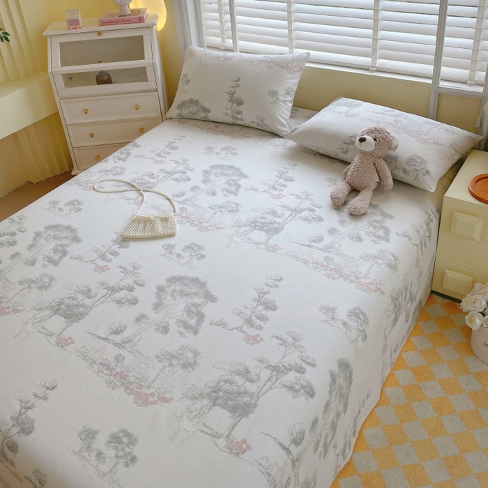 91家纺网 家纺一手货源 找家纺 慕尚家纺 2025新款全棉纯棉老粗布花卉床单款凉席席子 水墨江南