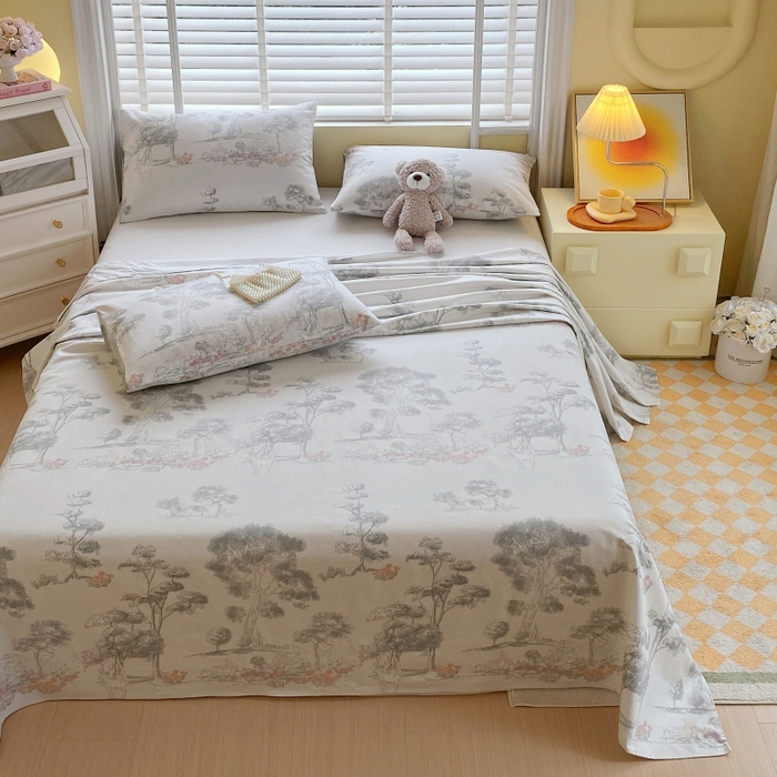 91家纺网 家纺一手货源 找家纺 慕尚家纺 2025新款全棉纯棉老粗布花卉床单款凉席席子 水墨江南