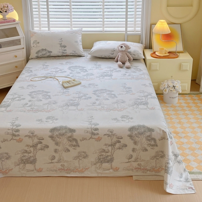 91家纺网 家纺一手货源 找家纺 慕尚家纺 2025新款全棉纯棉老粗布花卉床单款凉席席子 水墨江南