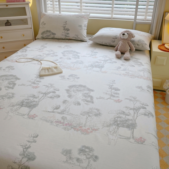 91家纺网 家纺一手货源 找家纺 慕尚家纺 2025新款全棉纯棉老粗布花卉床单款凉席席子 水墨江南