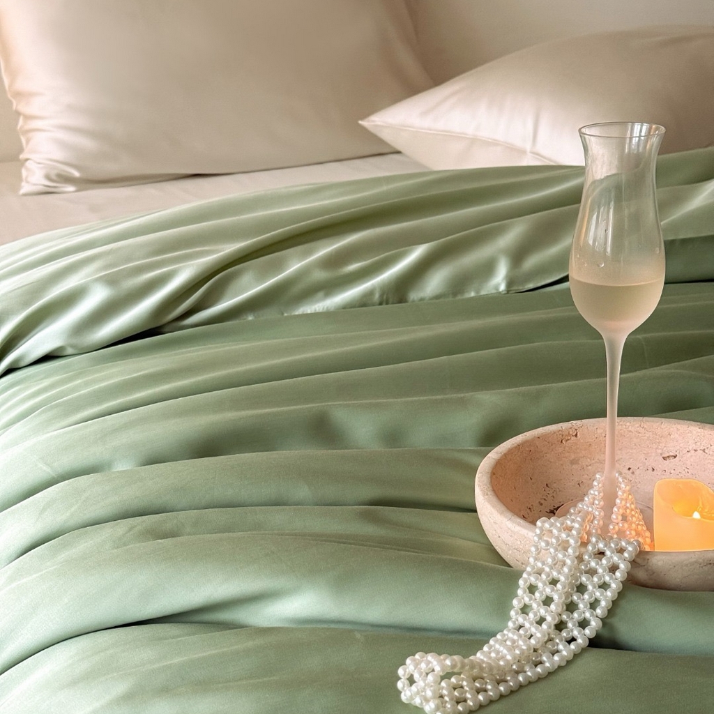 91家纺网 家纺一手货源 找家纺 禾时 2025新款纯色双拼兰精天丝单品系列-单被套 被套单件 香奈儿绿-嫩叶绿