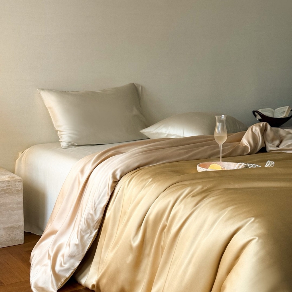 91家纺网 家纺一手货源 找家纺 禾时 2025新款纯色双拼兰精天丝单品系列-单被套 被套单件 芝士黄-沙茶色