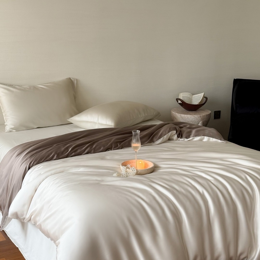 91家纺网 家纺一手货源 找家纺 禾时 2025新款纯色双拼兰精天丝单品系列-单被套 被套单件 乳蛋白-冷岩灰