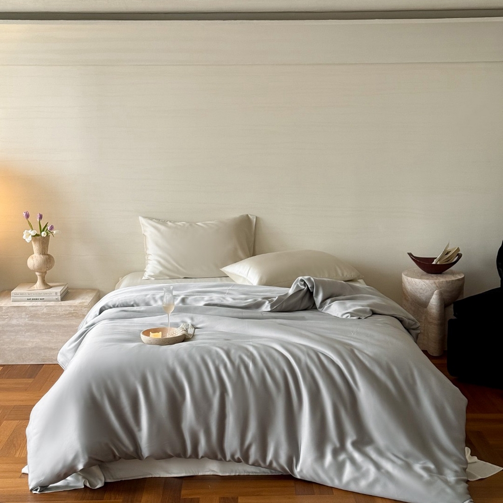 91家纺网 家纺一手货源 找家纺 禾时 2025新款纯色双拼兰精天丝单品系列-单被套 被套单件 云纱灰