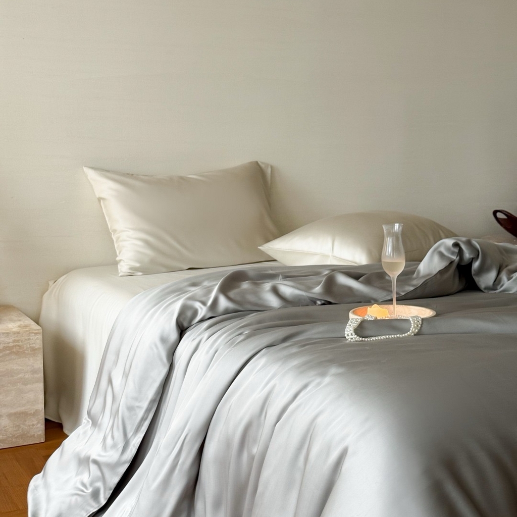 91家纺网 家纺一手货源 找家纺 禾时 2025新款纯色双拼兰精天丝单品系列-单被套 被套单件 云纱灰