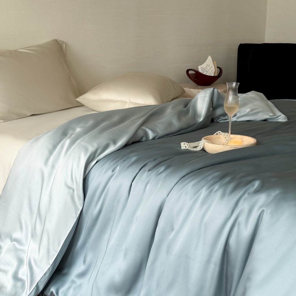 91家纺网 家纺一手货源 找家纺 禾时 2025新款纯色双拼兰精天丝单品系列-单被套 被套单件 灰蓝色-冰川灰