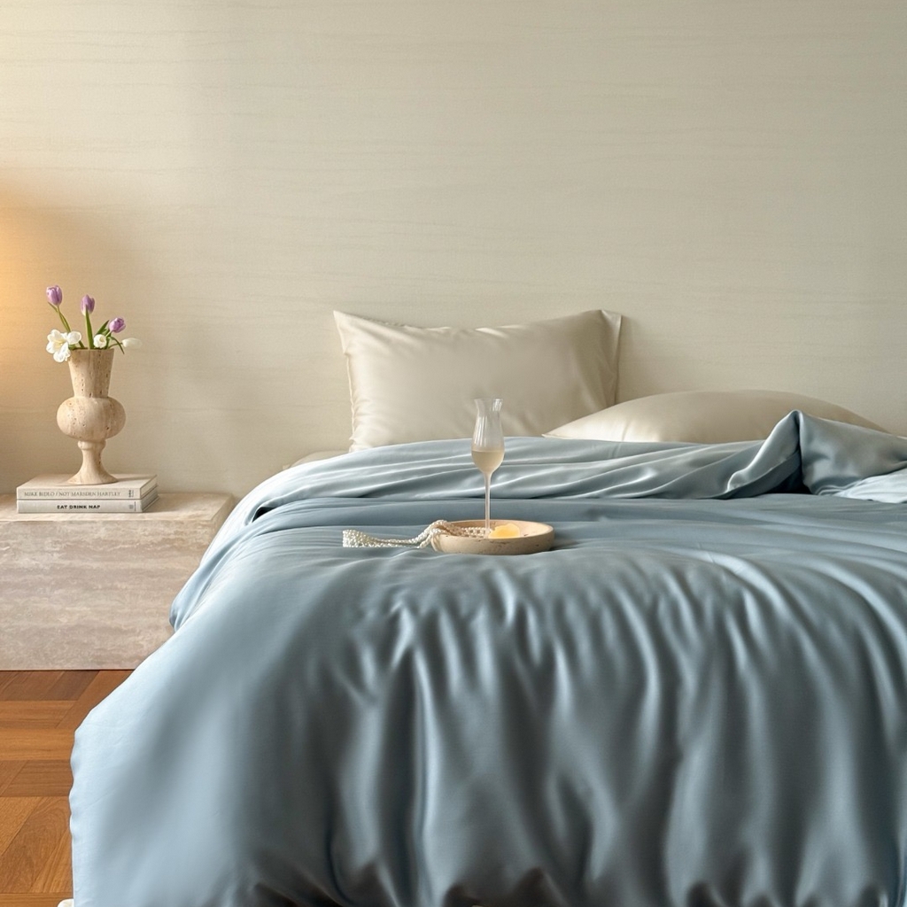 禾时 2025新款纯色双拼兰精天丝单品系列-单被套 被套单件 灰蓝色-冰川灰
