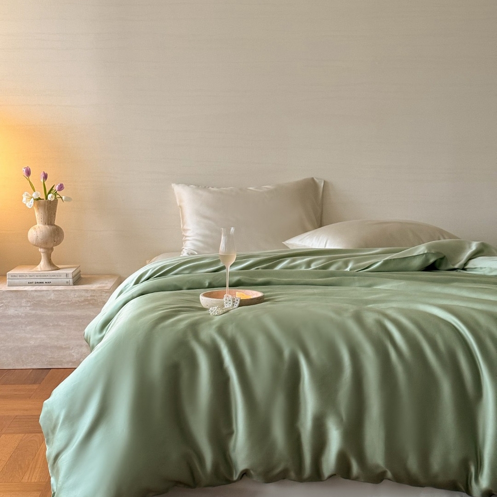 禾时 2025新款纯色双拼兰精天丝单品系列-单被套 被套单件 香奈儿绿-嫩叶绿