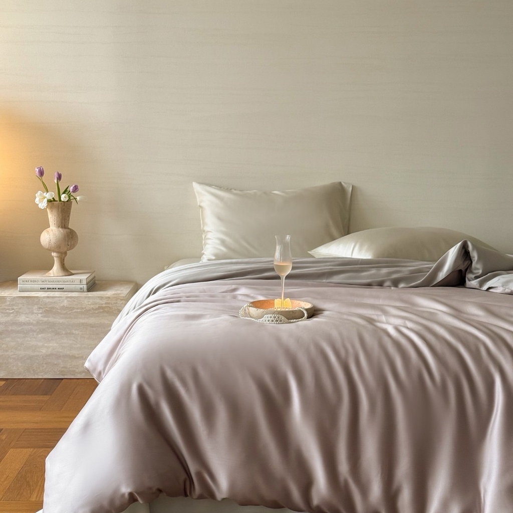 禾时 2025新款纯色双拼兰精天丝单品系列-单被套 被套单件 夜影凝香-霜华银