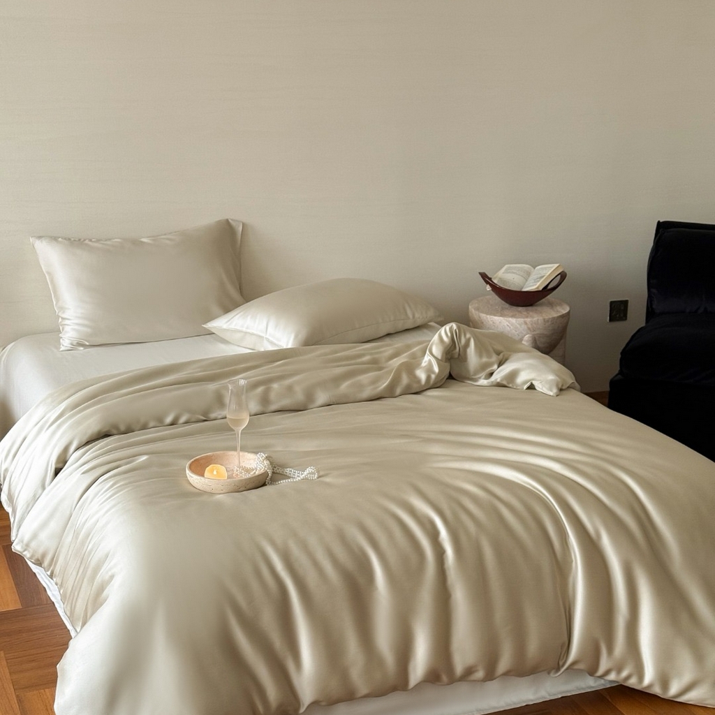 91家纺网 家纺一手货源 找家纺 禾时 2025新款纯色双拼兰精天丝单品系列-单被套 被套单件 烟轻绿