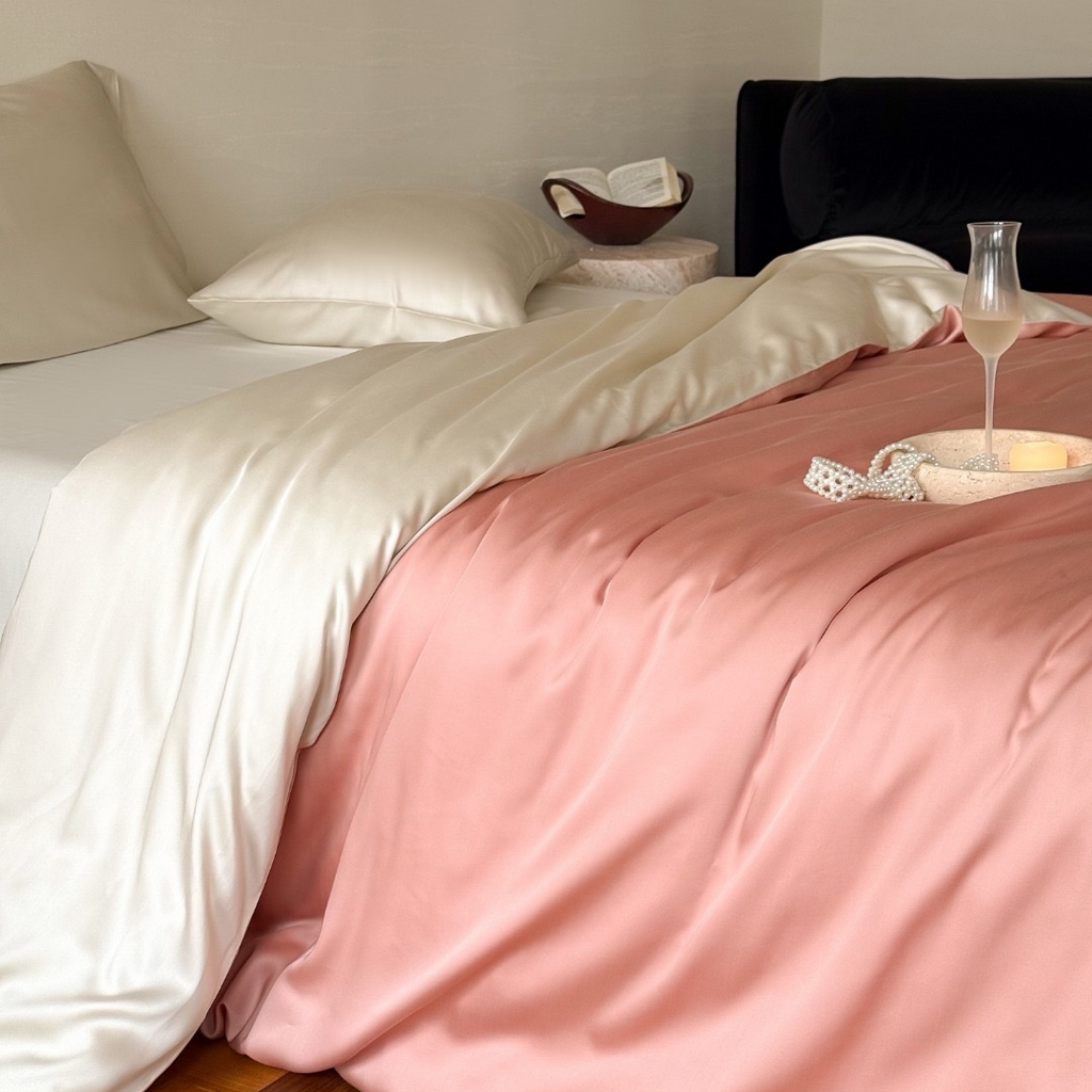 91家纺网 家纺一手货源 找家纺 禾时 2025新款纯色双拼兰精天丝单品系列-单被套 被套单件 芝芝桃桃-极地白