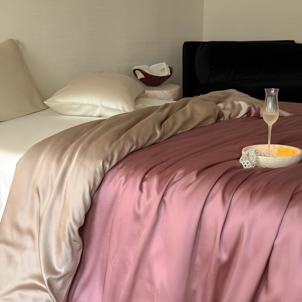 91家纺网 家纺一手货源 找家纺 禾时 2025新款纯色双拼兰精天丝单品系列-单被套 被套单件 野樱莓-芋泥灰