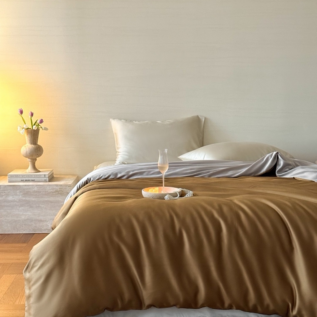 禾时 2025新款纯色双拼兰精天丝单品系列-单被套 被套单件 敦煌色-曙光银