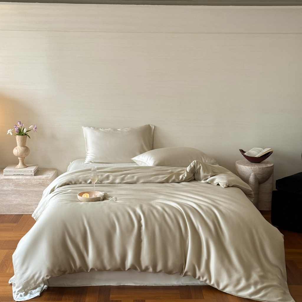 91家纺网 家纺一手货源 找家纺 禾时 2025新款纯色双拼兰精天丝单品系列-单被套 被套单件 烟轻绿