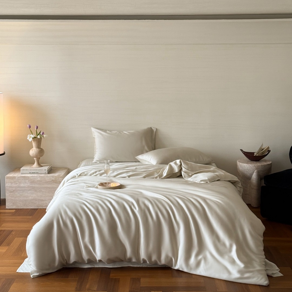 91家纺网 家纺一手货源 找家纺 禾时 2025新款纯色双拼兰精天丝单品系列-单被套 被套单件 极地白