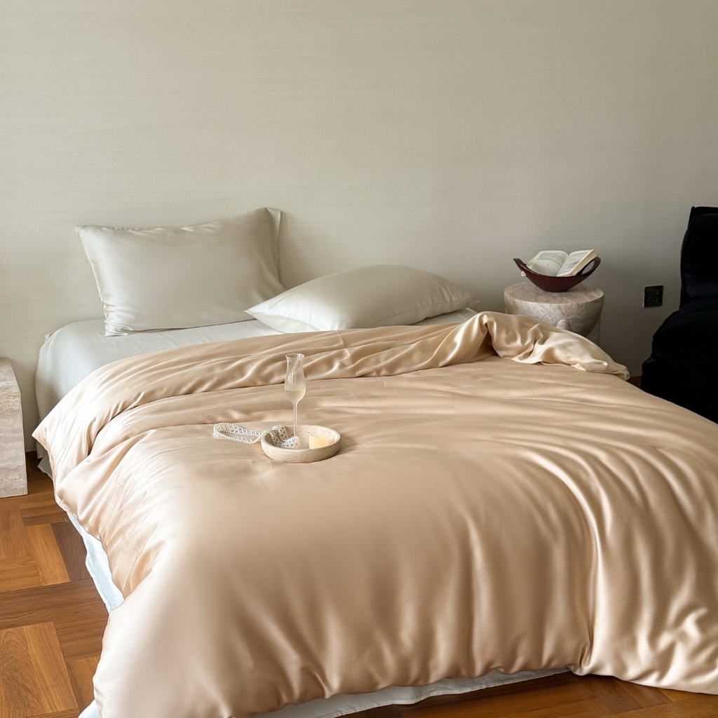 91家纺网 家纺一手货源 找家纺 禾时 2025新款纯色双拼兰精天丝单品系列-单被套 被套单件 沙茶色