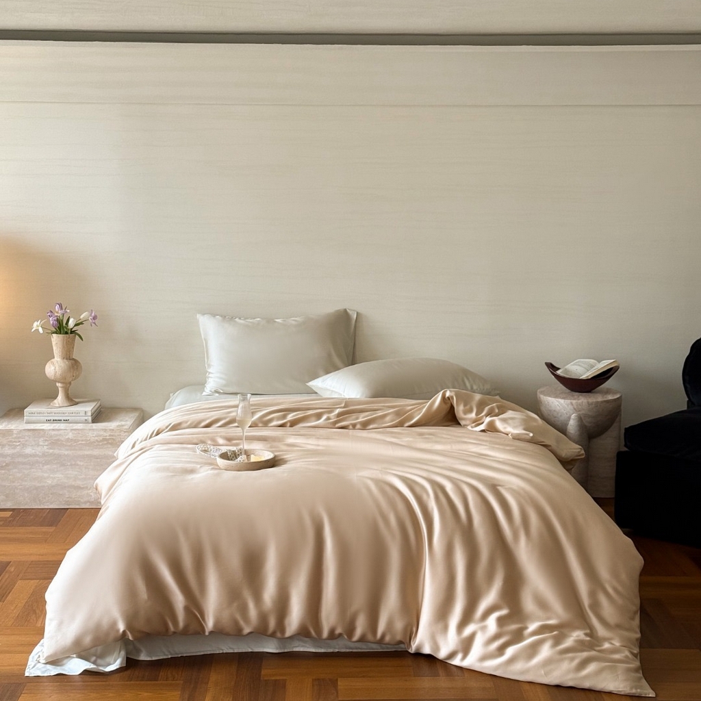 91家纺网 家纺一手货源 找家纺 禾时 2025新款纯色双拼兰精天丝单品系列-单被套 被套单件 沙茶色