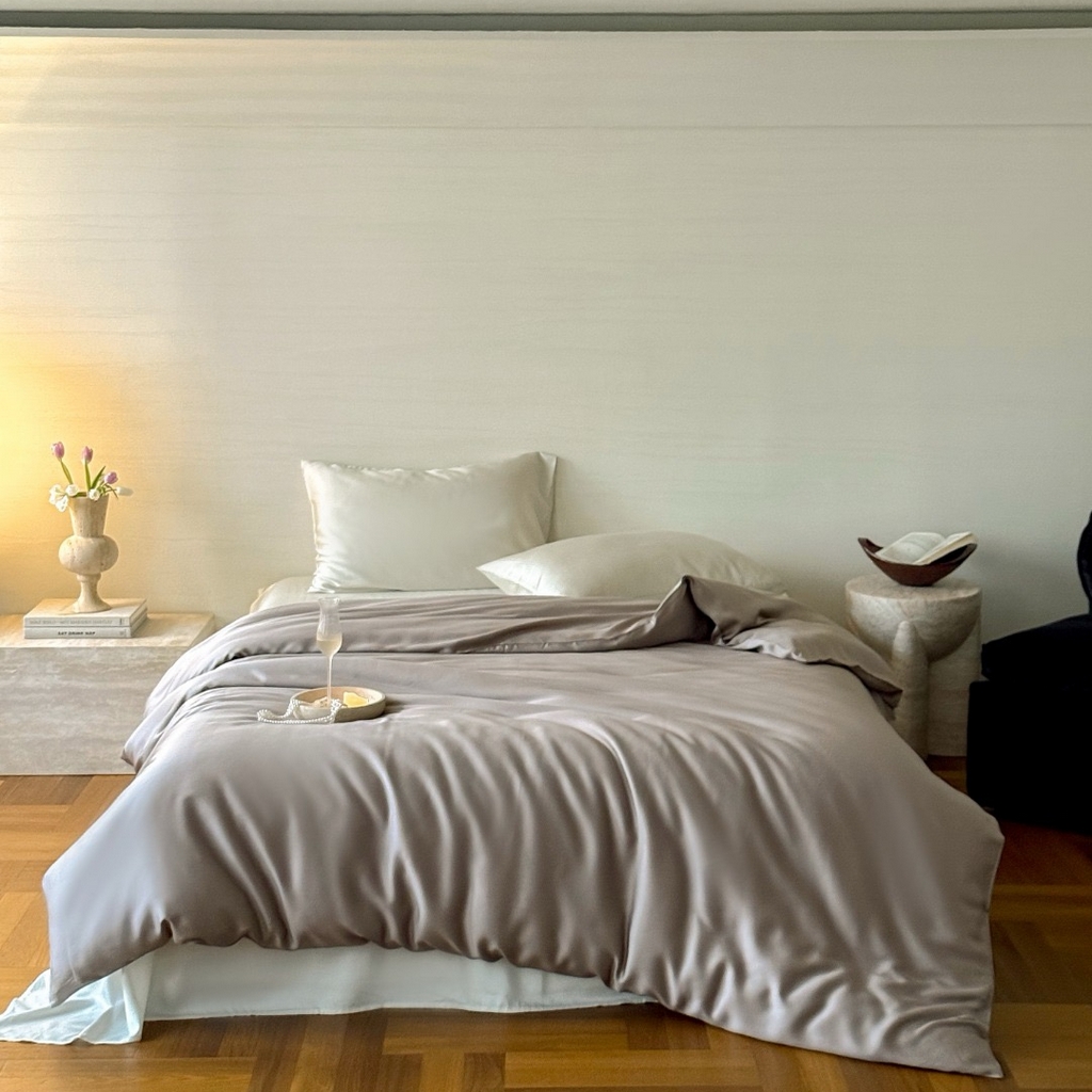 91家纺网 家纺一手货源 找家纺 禾时 2025新款纯色双拼兰精天丝单品系列-单被套 被套单件 岩石灰