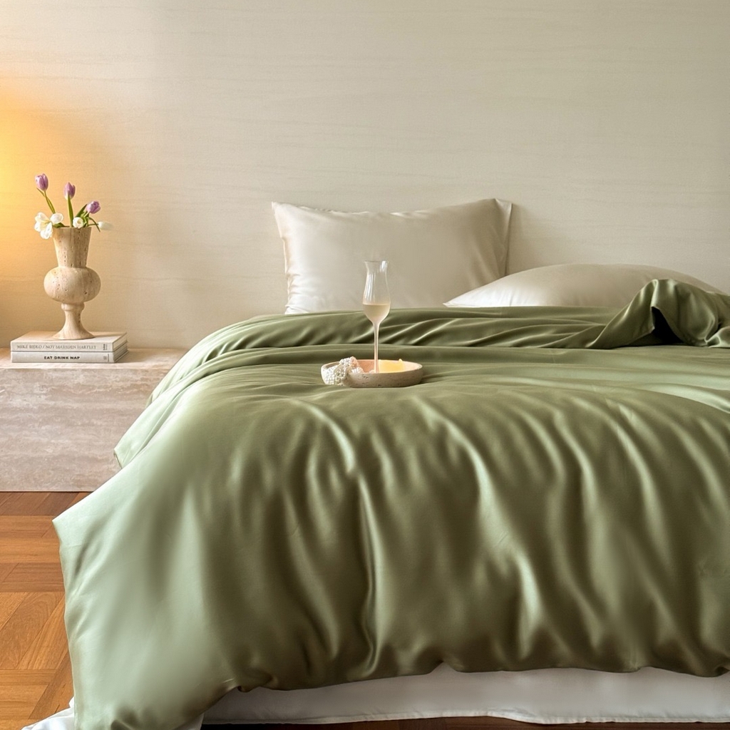 禾时 2025新款纯色双拼兰精天丝单品系列-单被套 被套单件 欧芹绿