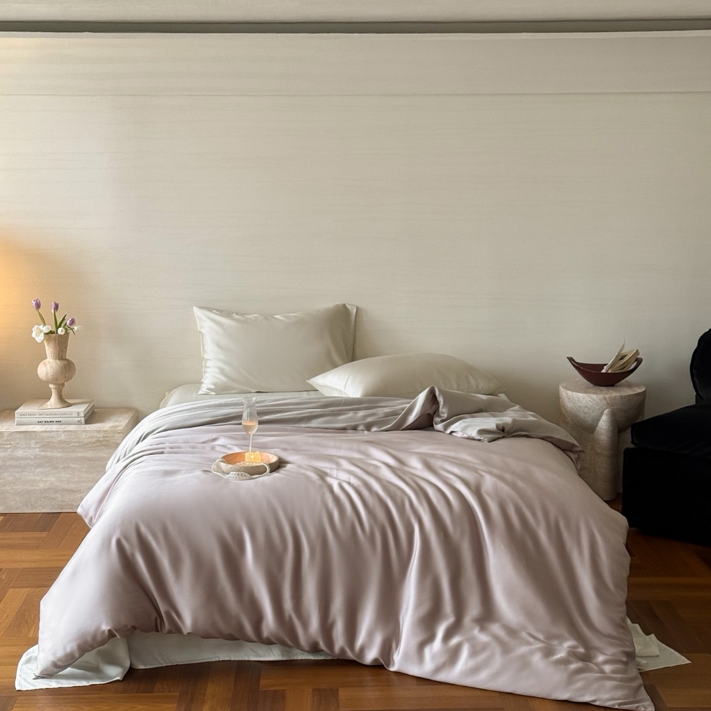 91家纺网 家纺一手货源 找家纺 禾时 2025新款纯色双拼兰精天丝单品系列-单被套 被套单件 夜影凝香-霜华银