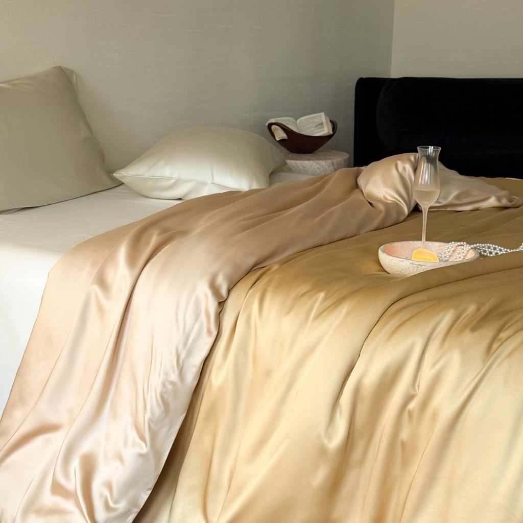 91家纺网 家纺一手货源 找家纺 禾时 2025新款纯色双拼兰精天丝单品系列-单被套 被套单件 芝士黄-沙茶色