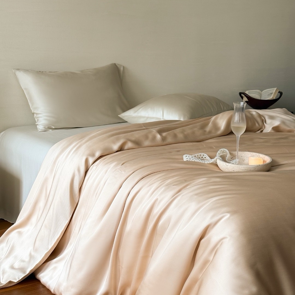 91家纺网 家纺一手货源 找家纺 禾时 2025新款纯色双拼兰精天丝单品系列-单被套 被套单件 沙茶色