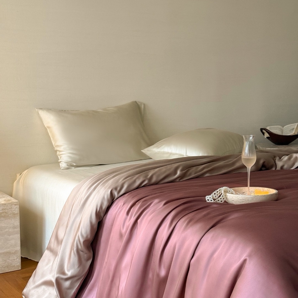 91家纺网 家纺一手货源 找家纺 禾时 2025新款纯色双拼兰精天丝单品系列-单被套 被套单件 野樱莓-芋泥灰