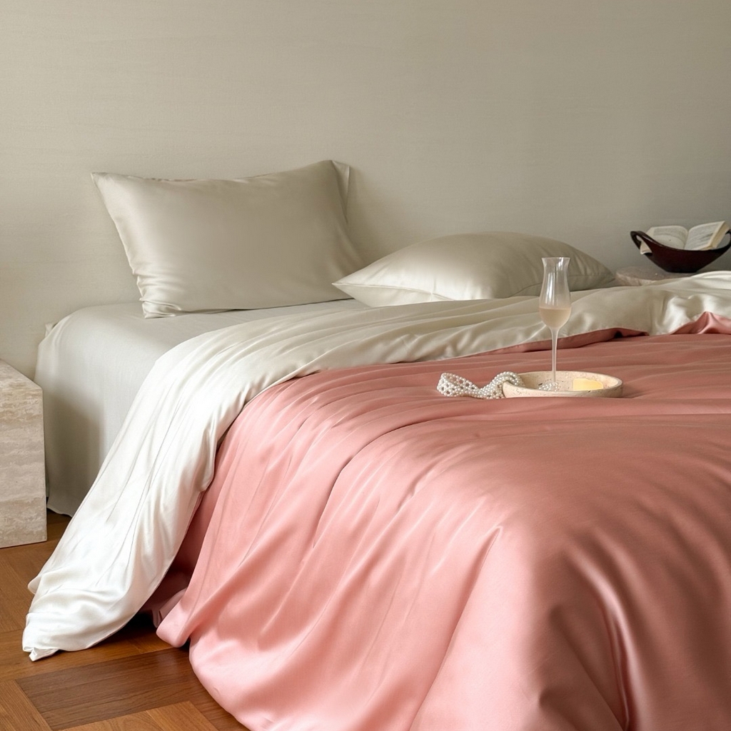 91家纺网 家纺一手货源 找家纺 禾时 2025新款纯色双拼兰精天丝单品系列-单被套 被套单件 芝芝桃桃-极地白