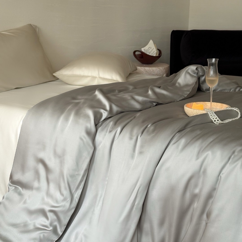 91家纺网 家纺一手货源 找家纺 禾时 2025新款纯色双拼兰精天丝单品系列-单被套 被套单件 云纱灰