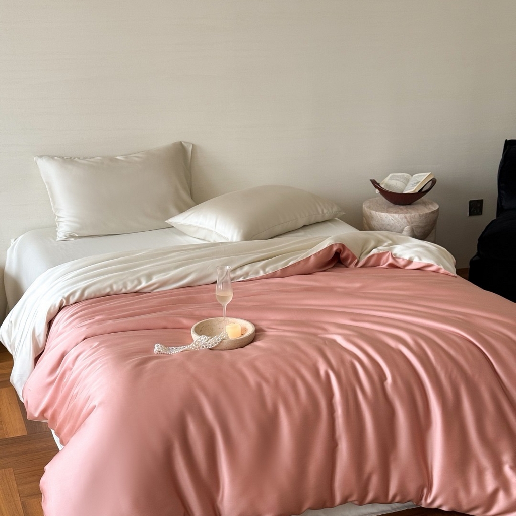 91家纺网 家纺一手货源 找家纺 禾时 2025新款纯色双拼兰精天丝单品系列-单被套 被套单件 芝芝桃桃-极地白