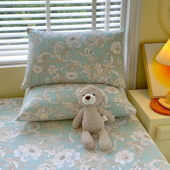 91家纺网 家纺一手货源 找家纺 慕尚家纺 2025新款全棉纯棉老粗布花卉床单款凉席席子 闲趣花开