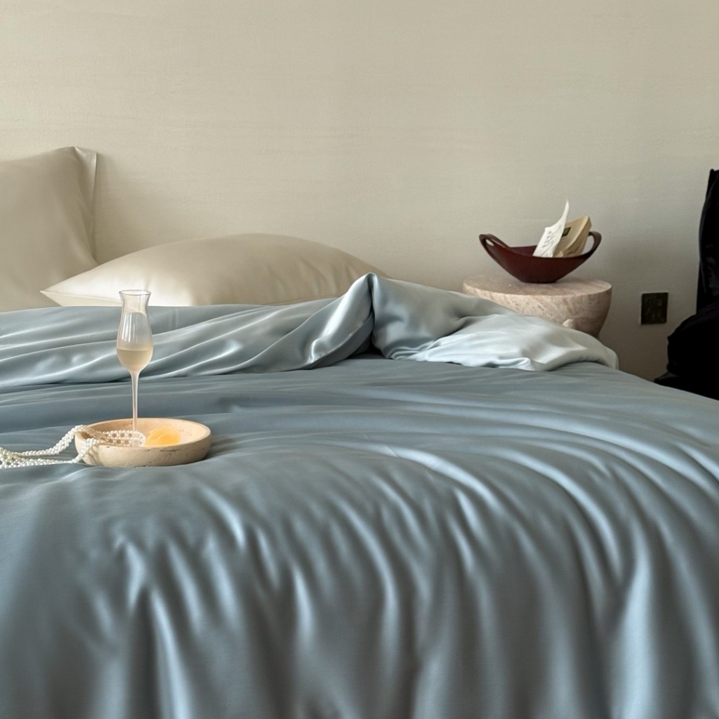 91家纺网 家纺一手货源 找家纺 禾时 2025新款纯色双拼兰精天丝单品系列-单被套 被套单件 灰蓝色-冰川灰