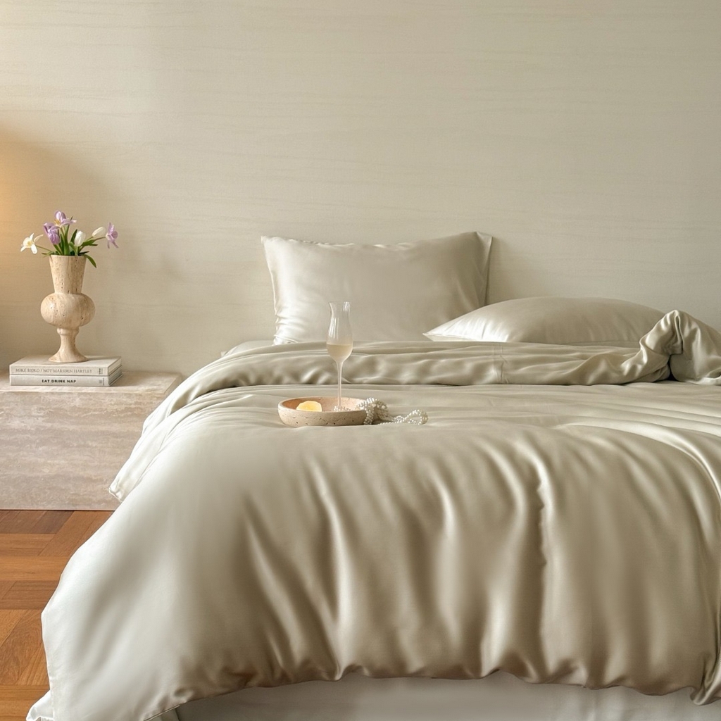 91家纺网 家纺一手货源 找家纺 禾时 2025新款纯色双拼兰精天丝单品系列-单被套 被套单件 烟轻绿