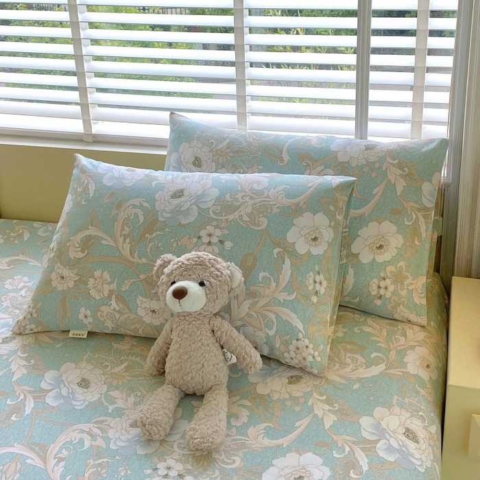 91家纺网 家纺一手货源 找家纺 慕尚家纺 2025新款全棉纯棉老粗布花卉床单款凉席席子 闲趣花开