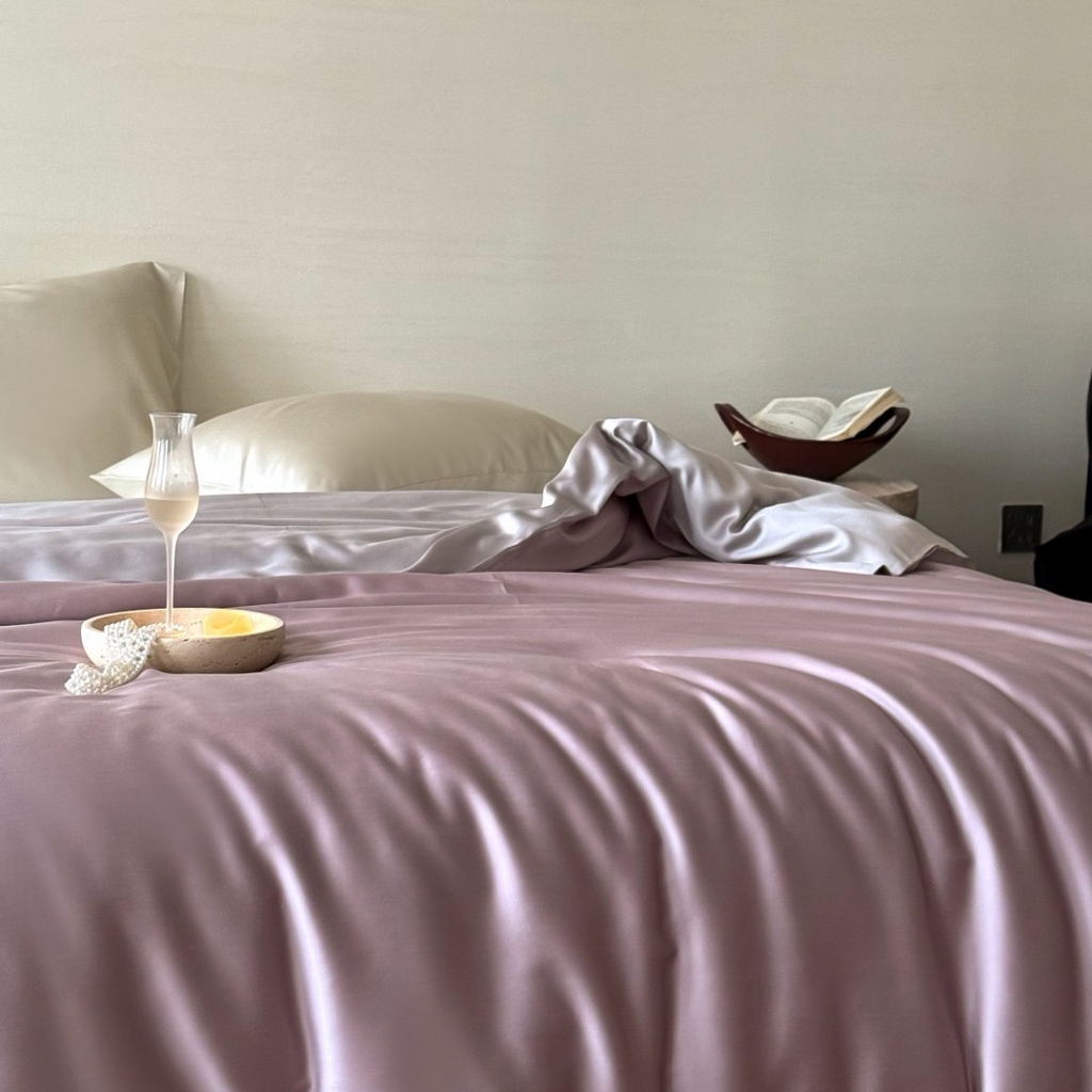 91家纺网 家纺一手货源 找家纺 禾时 2025新款纯色双拼兰精天丝单品系列-单被套 被套单件 满天星紫-曙光银