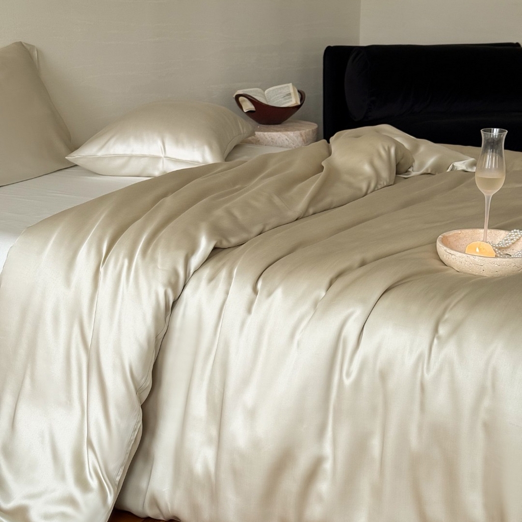 91家纺网 家纺一手货源 找家纺 禾时 2025新款纯色双拼兰精天丝单品系列-单被套 被套单件 烟轻绿