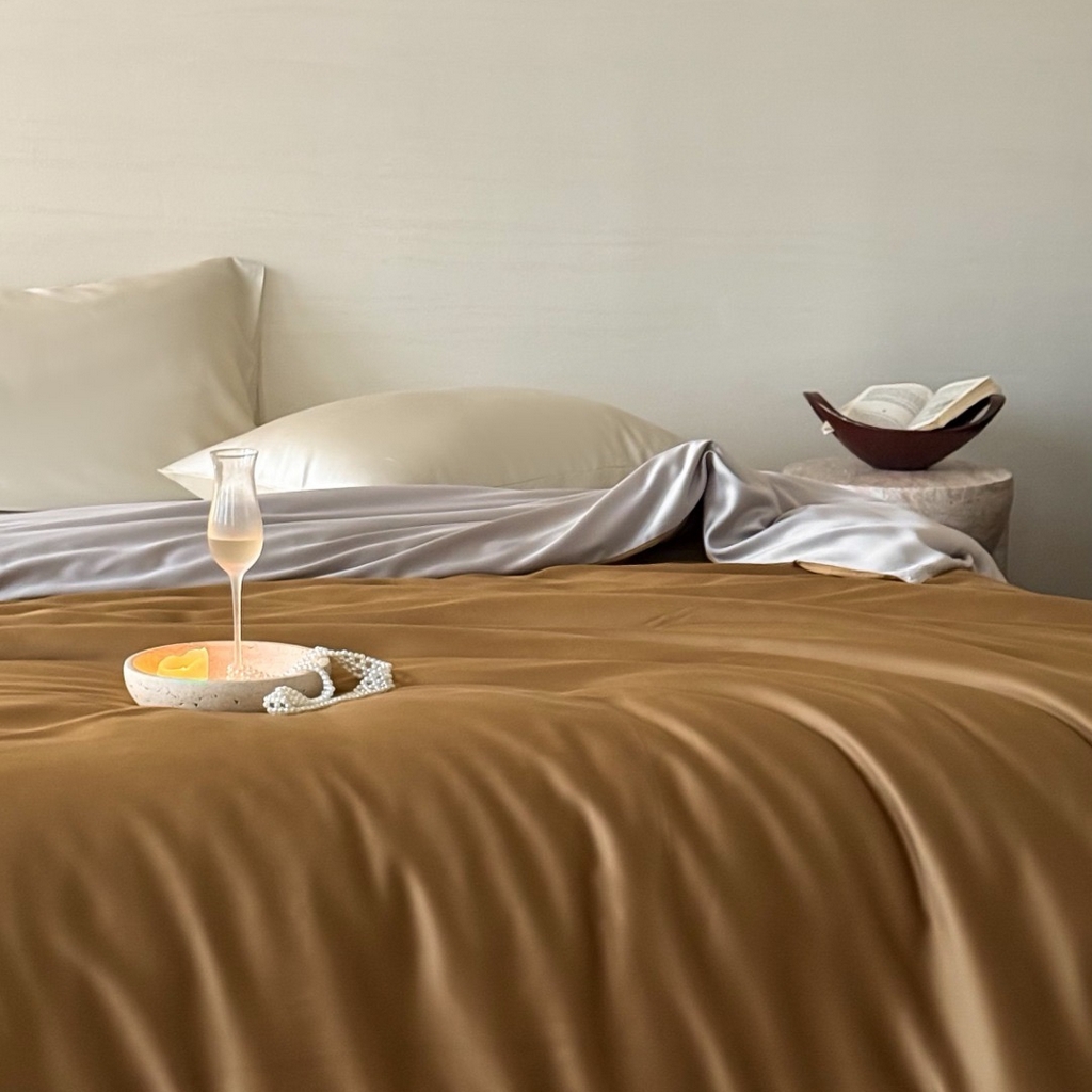 91家纺网 家纺一手货源 找家纺 禾时 2025新款纯色双拼兰精天丝单品系列-单被套 被套单件 敦煌色-曙光银