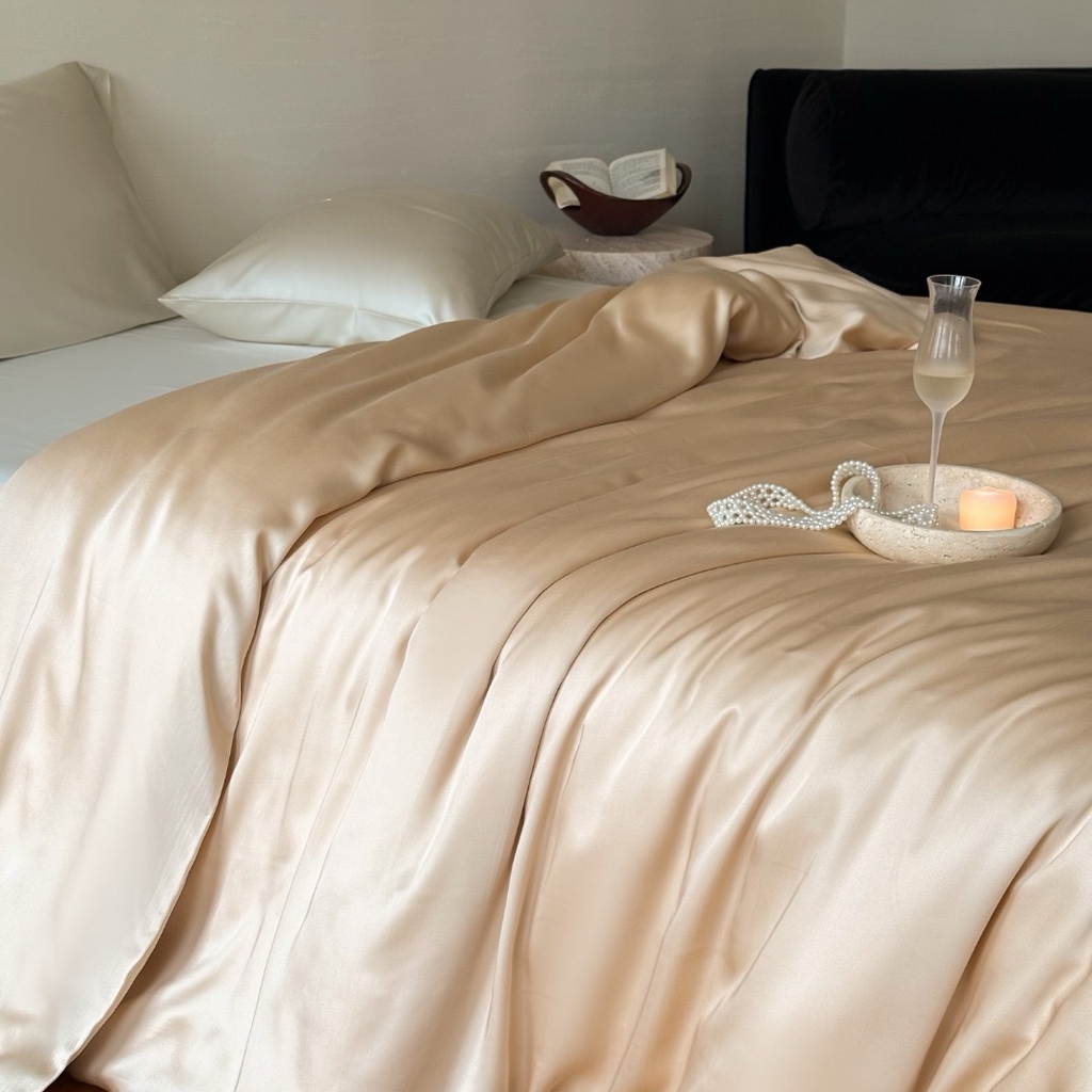 91家纺网 家纺一手货源 找家纺 禾时 2025新款纯色双拼兰精天丝单品系列-单被套 被套单件 沙茶色