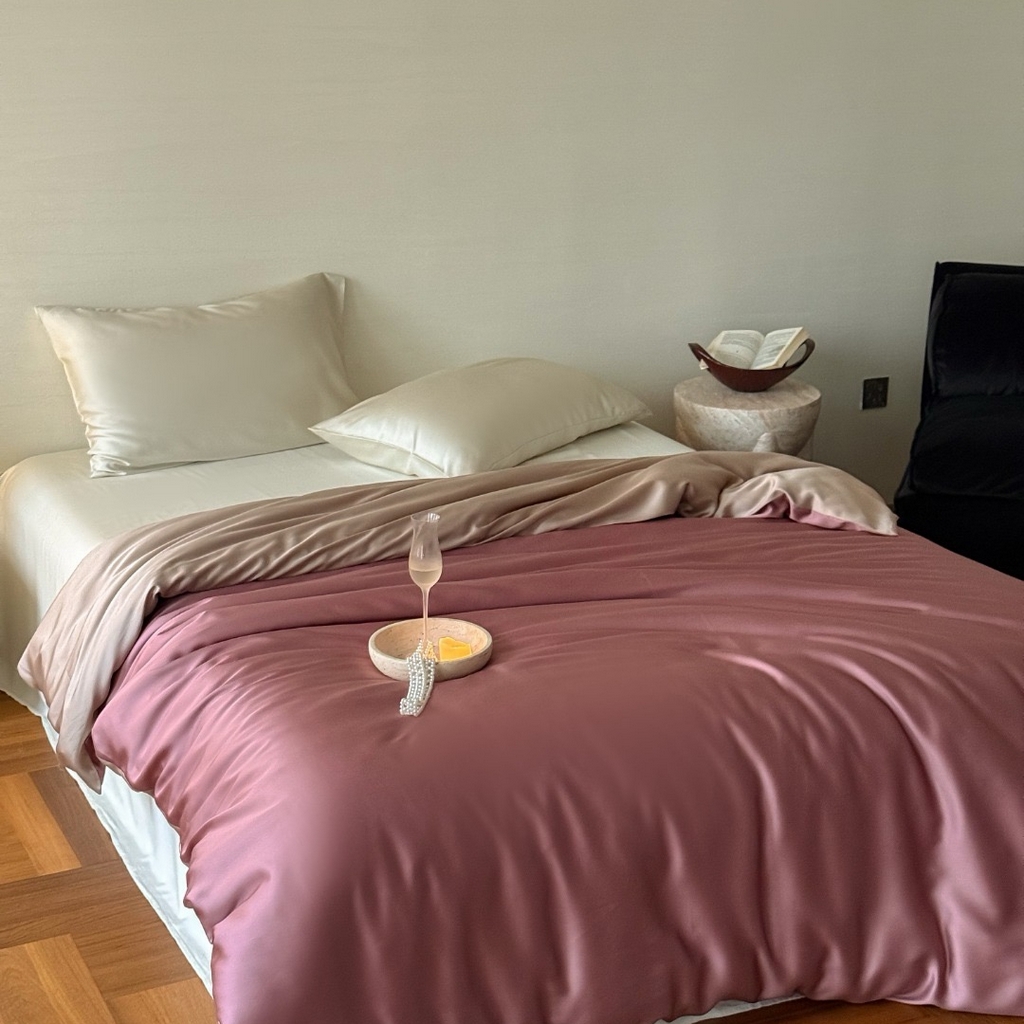 91家纺网 家纺一手货源 找家纺 禾时 2025新款纯色双拼兰精天丝单品系列-单被套 被套单件 野樱莓-芋泥灰