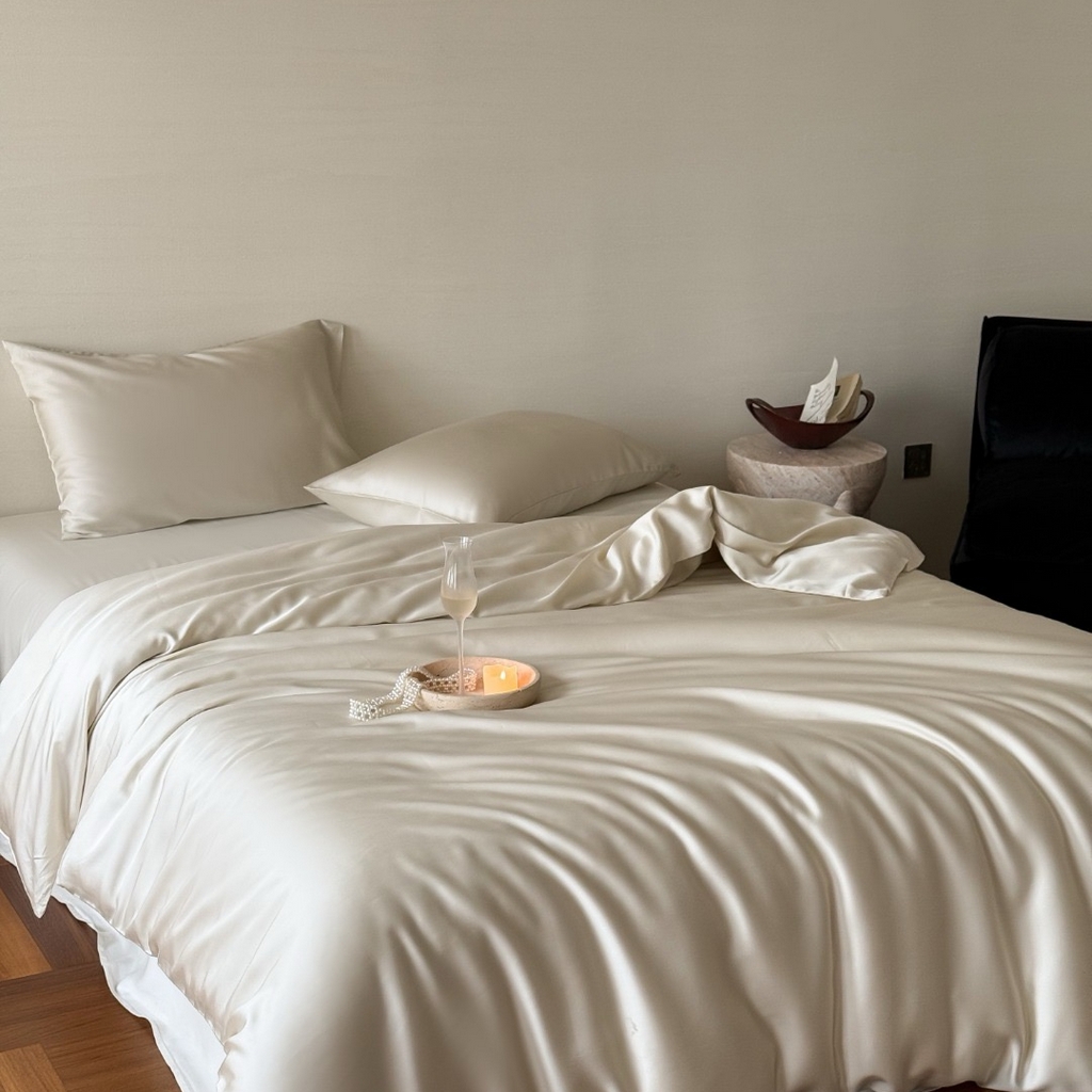 91家纺网 家纺一手货源 找家纺 禾时 2025新款纯色双拼兰精天丝单品系列-单被套 被套单件 极地白