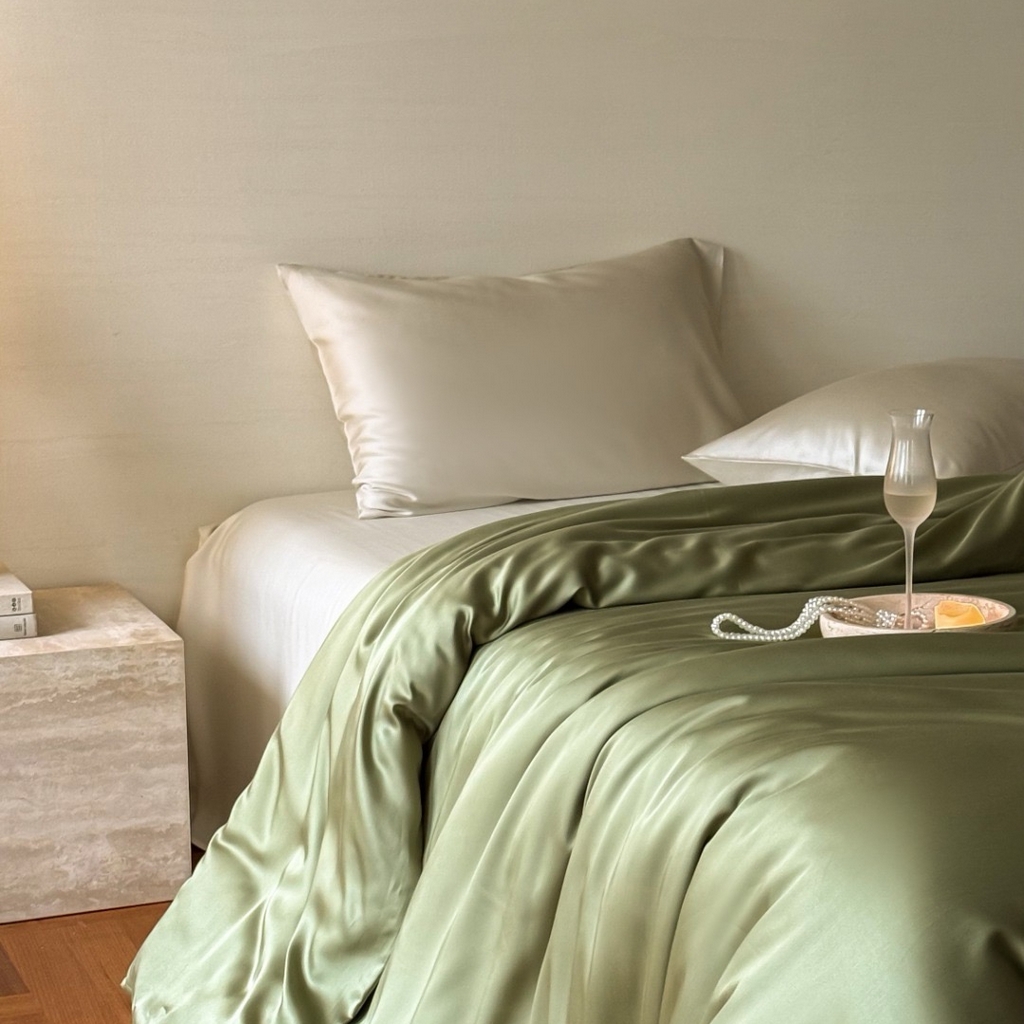 91家纺网 家纺一手货源 找家纺 禾时 2025新款纯色双拼兰精天丝单品系列-单被套 被套单件 欧芹绿