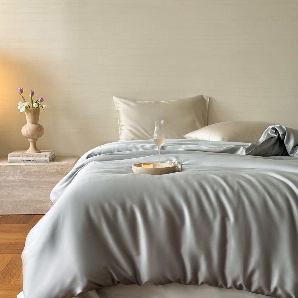 禾时 2025新款纯色双拼兰精天丝单品系列-单被套 被套单件 云纱灰