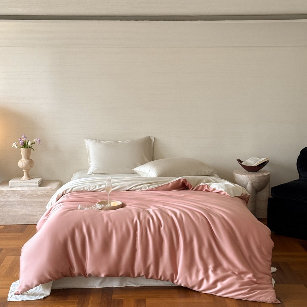 91家纺网 家纺一手货源 找家纺 禾时 2025新款纯色双拼兰精天丝单品系列-单被套 被套单件 芝芝桃桃-极地白