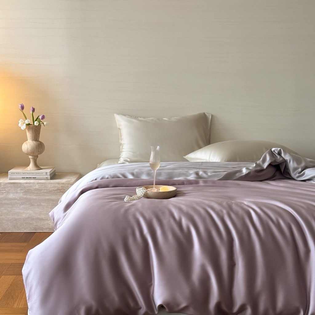 禾时 2025新款纯色双拼兰精天丝单品系列-单被套 被套单件 满天星紫-曙光银