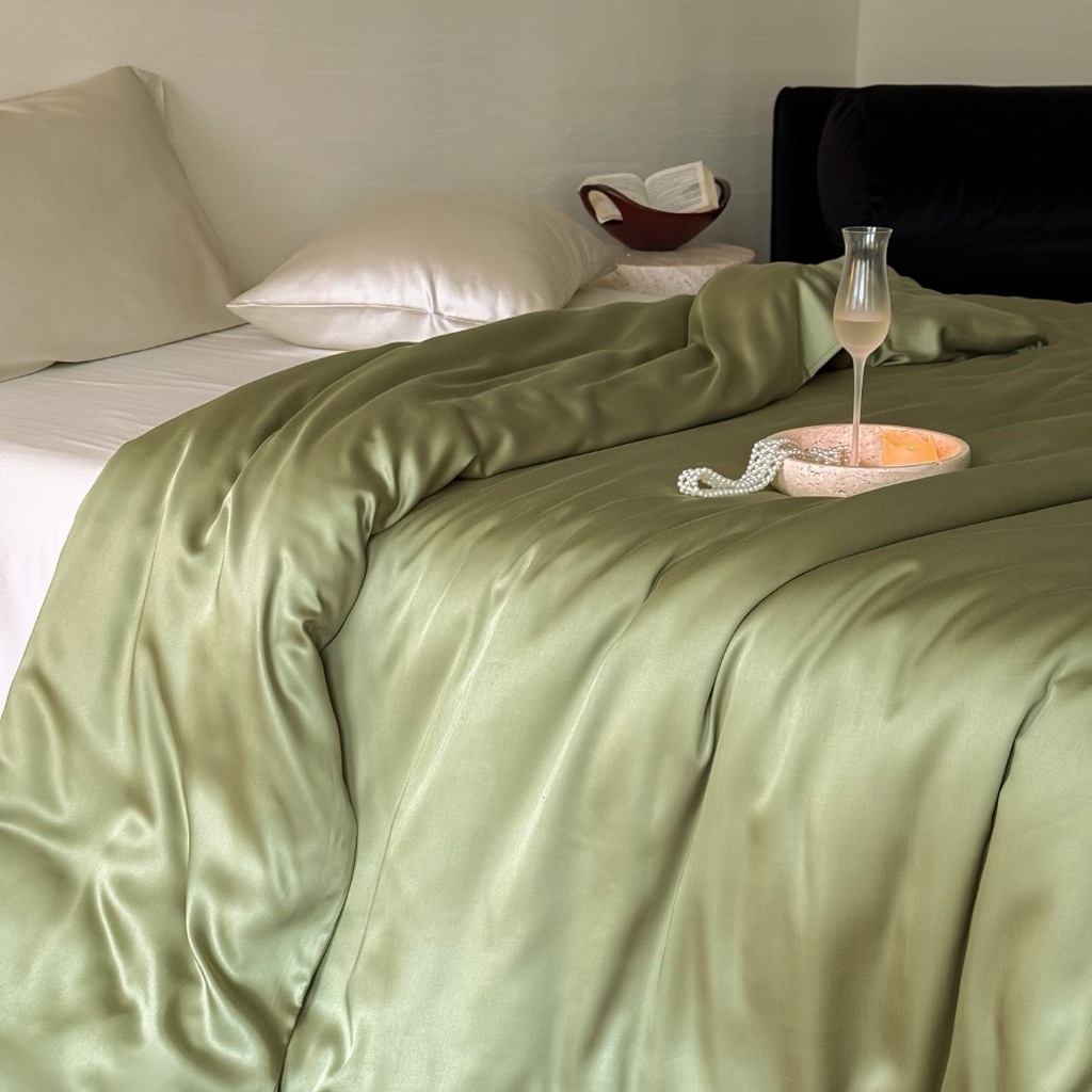 91家纺网 家纺一手货源 找家纺 禾时 2025新款纯色双拼兰精天丝单品系列-单被套 被套单件 欧芹绿