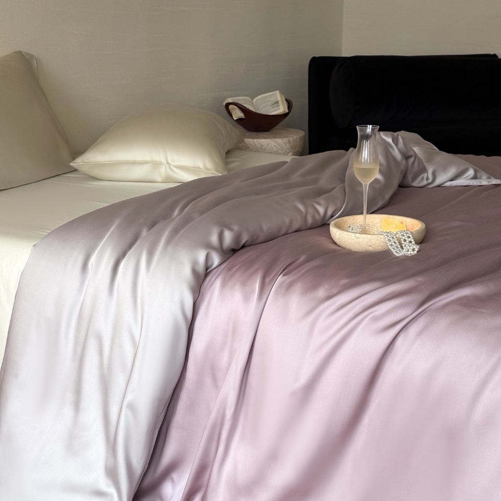 91家纺网 家纺一手货源 找家纺 禾时 2025新款纯色双拼兰精天丝单品系列-单被套 被套单件 满天星紫-曙光银